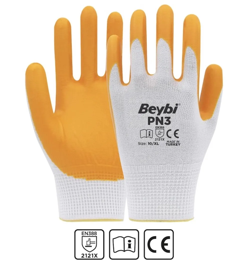 Beybi PN3 Sarı Nitril Kaplı Polyester Örme İş Eldiveni