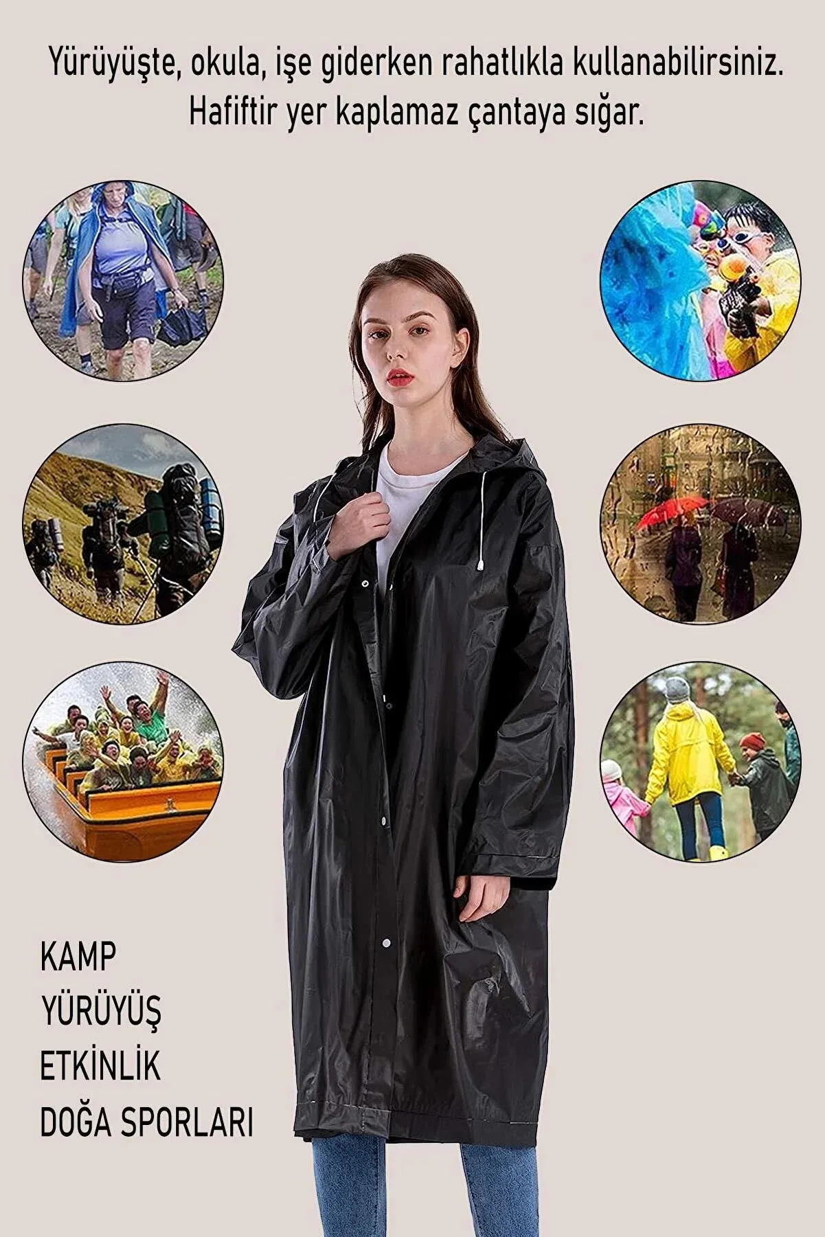 KKDSTOCK Unisex Yağmurluk Su Rüzgar Geçirmez Çıtçıtlı Kapüşonlu Eva Yağmurluk
