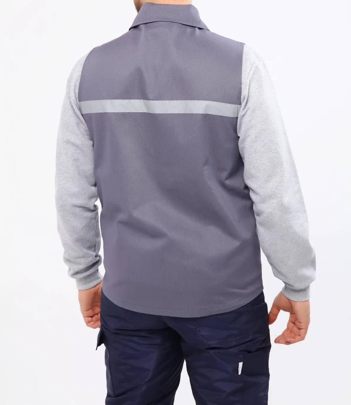 16/12 Gri Gabardin Çok Cepli Reflektörlü İşçi Yeleği