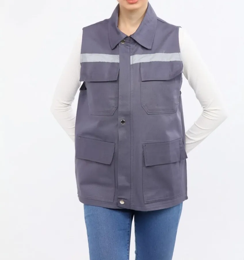 16/12 Gri Gabardin Çok Cepli Reflektörlü İşçi Yeleği